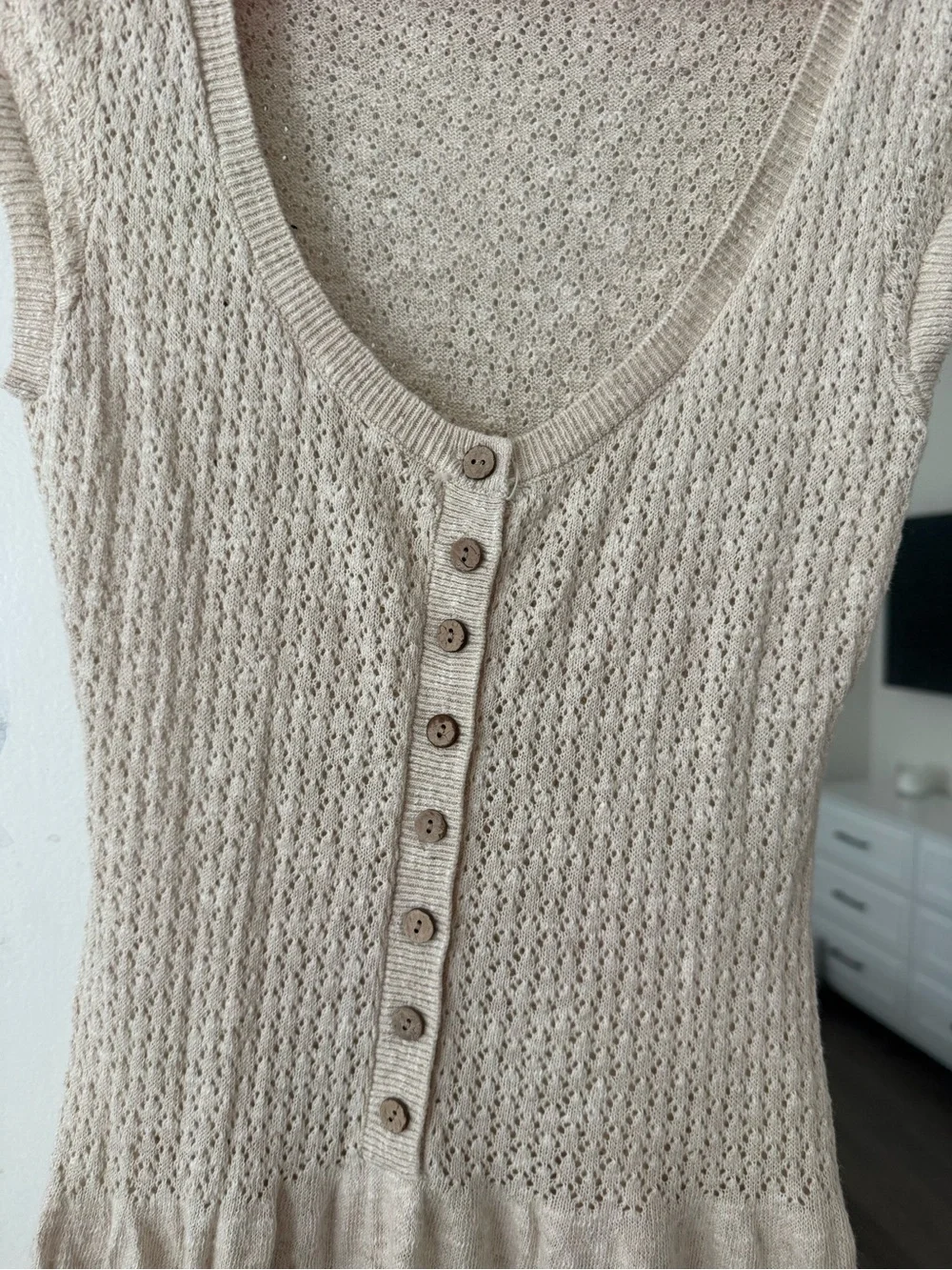 Free People Beige Button-Front Sleeveless Maxi Dress
